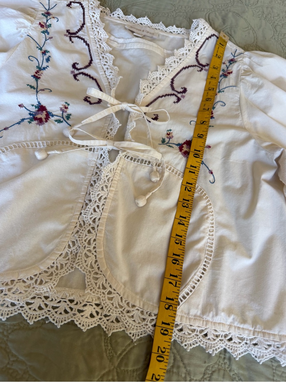 *SOLD* Jennifer & Grace Embroidered Cotton Peasant Blouse Boho Cottagecore L - Picture 13 of 14